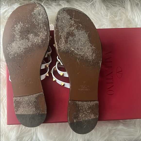 Valentino White and Gold Studded Slide Sandals - Picture 2 of 4